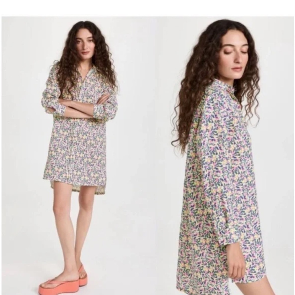 Frank & Eileen "The Hunter" Italian Linen Step-Hem Shirtdress in Floral Print S